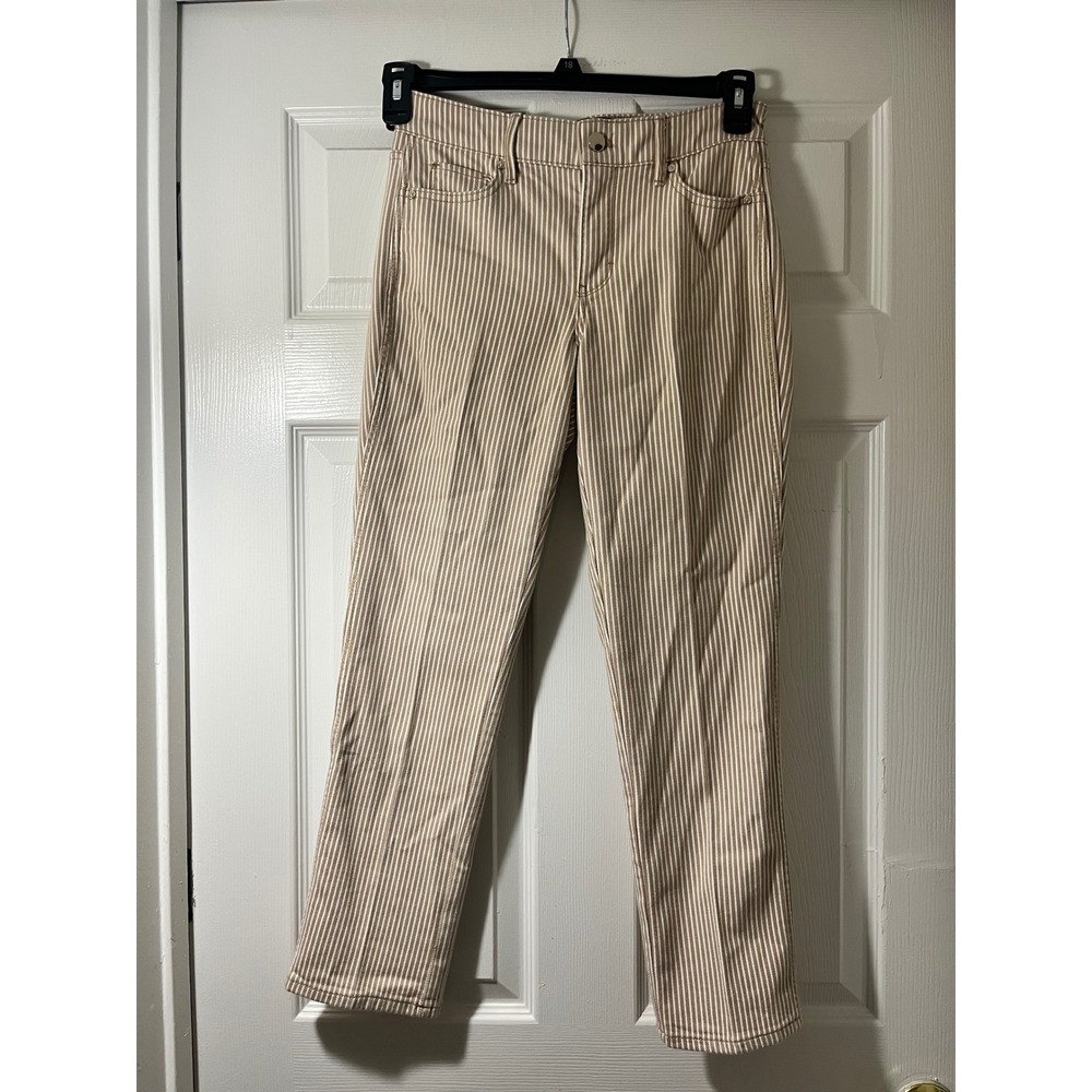 White House Black Market Tan White Striped High‎ Rise Straight Leg Pants Size 0